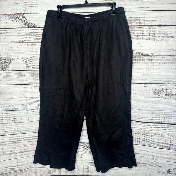 Chalet Black Crop 100% Linen Pants Lagenlook Womens 1x - Picture 1 of 4